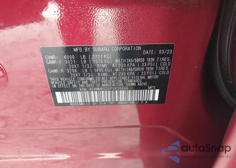 2023 Subaru Ascent Limited 7-Passenger z USA, uszkodzony, nr VIN 4S4WMASD0P3426666